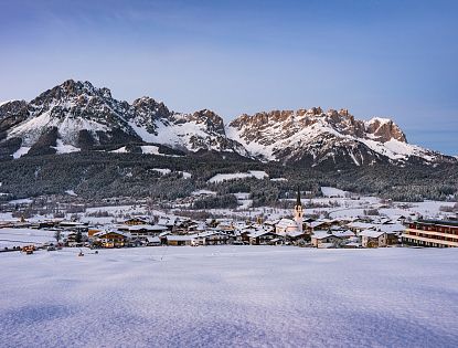 Ellmau Dorf Winter Blick Wilder Kaiser Winterlandschaft