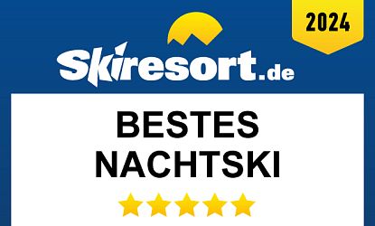 Grafik von Skiresort.de mit der Aufschrift „Bestes Nachtski – 5 Sterne – SkiWelt Söll“, ausgezeichnet für das Jahr 2024